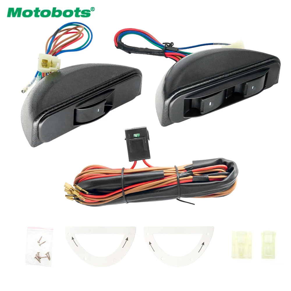 MOTOBOTS 1Set New Universal Crescent Style Power Window 3pcs switches with Holder & wire Harness #AM3436