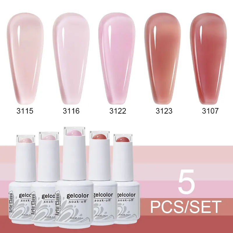 Arte Clavo Serie 5 colori Kit smalto gel Gel Soak Off Smalto gel per unghie UV per nail art Set Top Coat Bottiglia di vetro da 15 ml Nuovo 2025