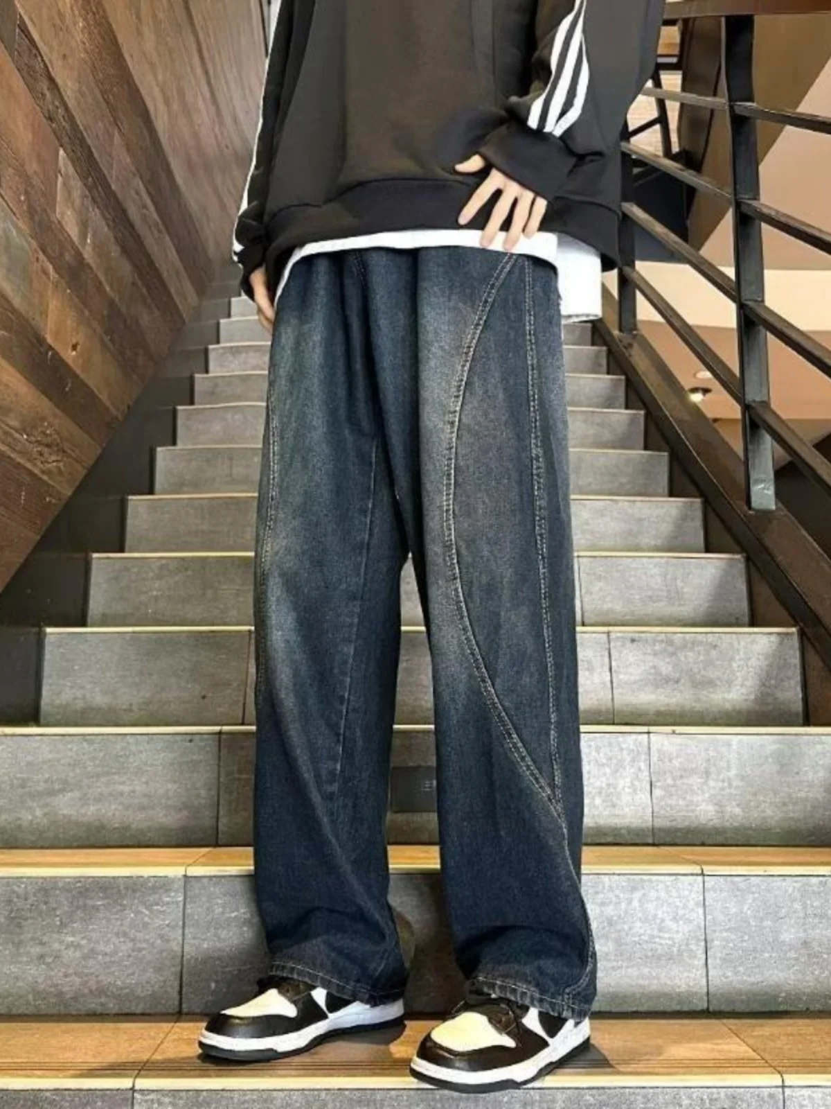 

Waed American High Street Men's Jeans Trendy Brand Spring Autumn Loose Straight Leg Wide Leg Pants Casual Wear