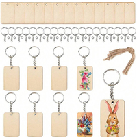 60pcs Blank Wooden Key Chains Rectangle Wood Key Chain Tags to Paint Personalized Key Rings for Engraving DIY Tags Key Craft