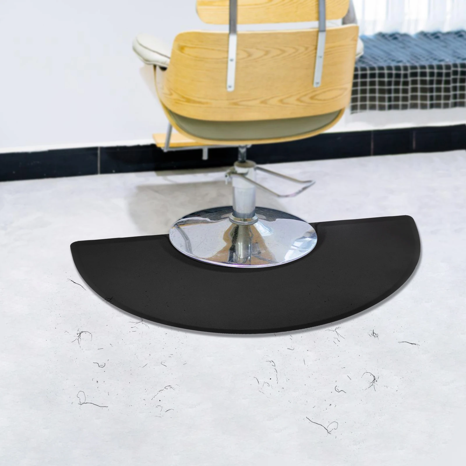 Tapis de sol professionnel semi-circulaire 3ftx5ft pour salon, en PU PVC antidérapant, anti-fatigue, imperméable, pour chaise de barbier