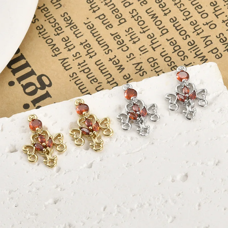 14k Gold Color Retro Pattern Red Zirconium Double Hanging DIY Handmade Earrings National Tide Hanfu Step Shaking Accessories