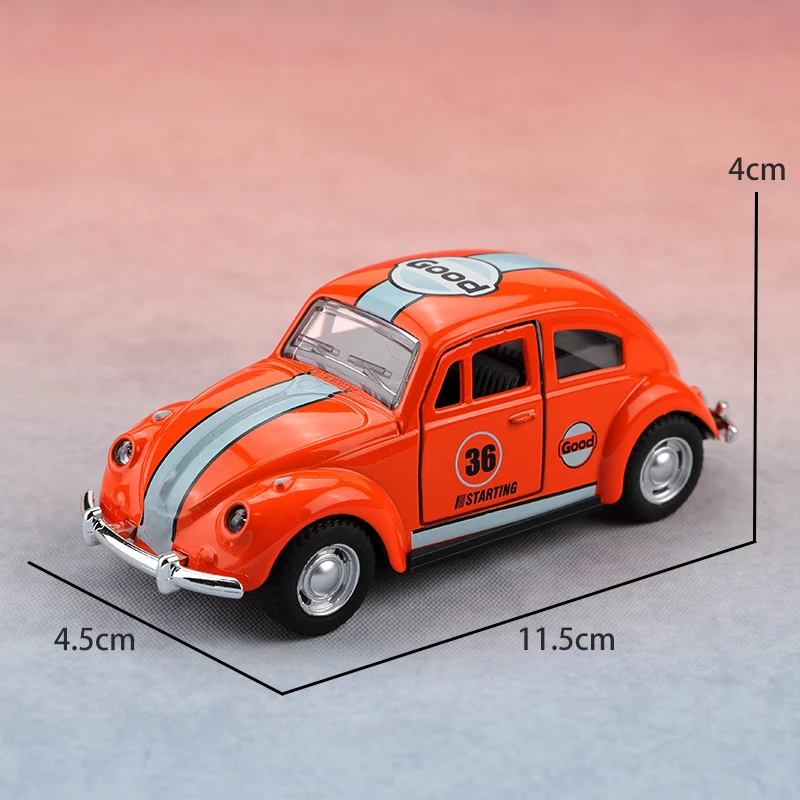 (Bagged) 1:38 besouro clássico de liga retrô, carro retrátil de liga fofa, brinquedo infantil, estilo antigo adorável