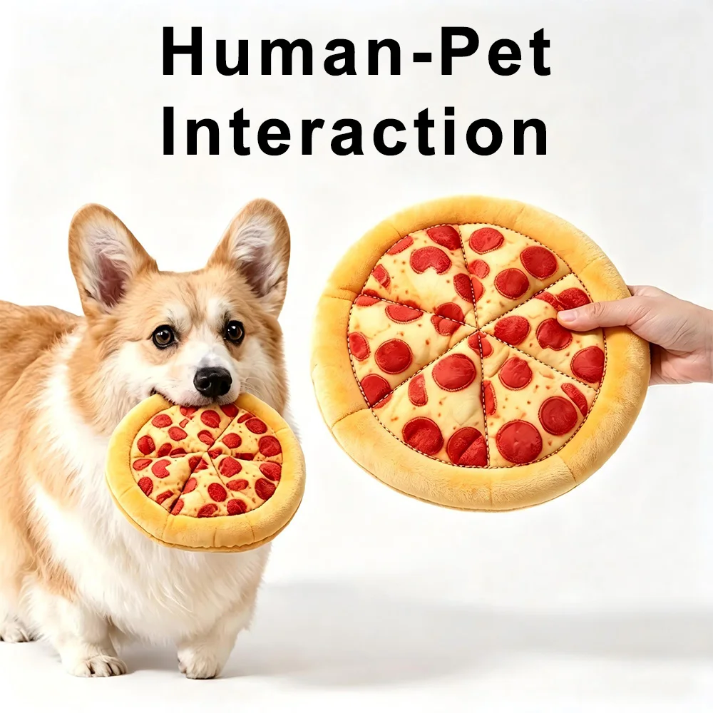 Plush Dog Toy Doughnut Pizza Shape Squeaky Chew Interactive Boredom Buster Energy Burner Teeth Clean for Small Large Dogs Puppy