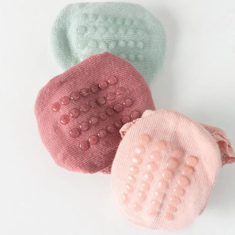 4 paire/lot nouveau bébé enfants antidérapant automne hiver coton chaussettes couleur unie bébé pied chaussettes