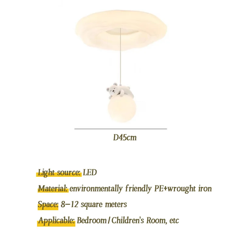 โคมไฟเพดานรูปหมีฟักทอง 3 สี แสงไฟเพดานสไตล์นอร์ดิกสีครีม โคมไฟเพดานห้องเด็ก ห้องนอน โคมไฟ