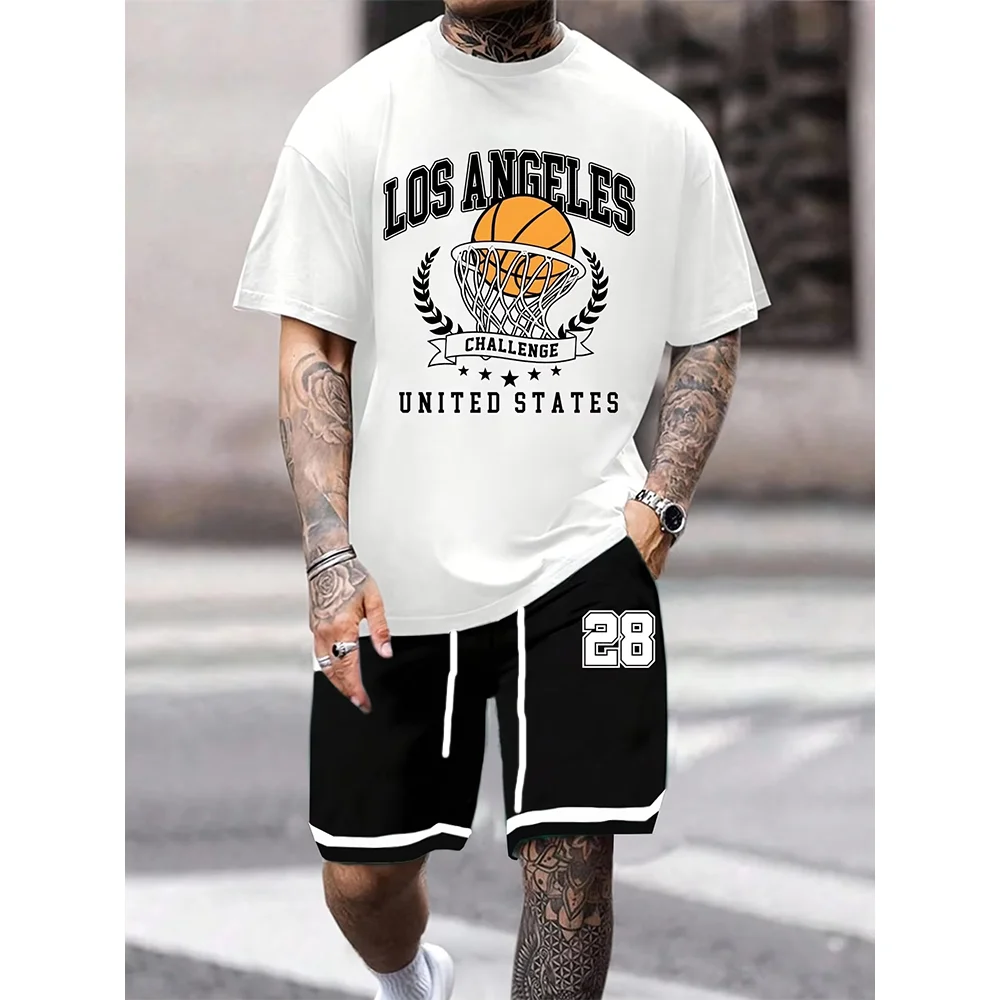 

2025 Summer New Men's Suit, 3d Digital Printed Street Fashion Men's Basketball T-Shirt, Outdoor Sports Short Sleeves And Shorts