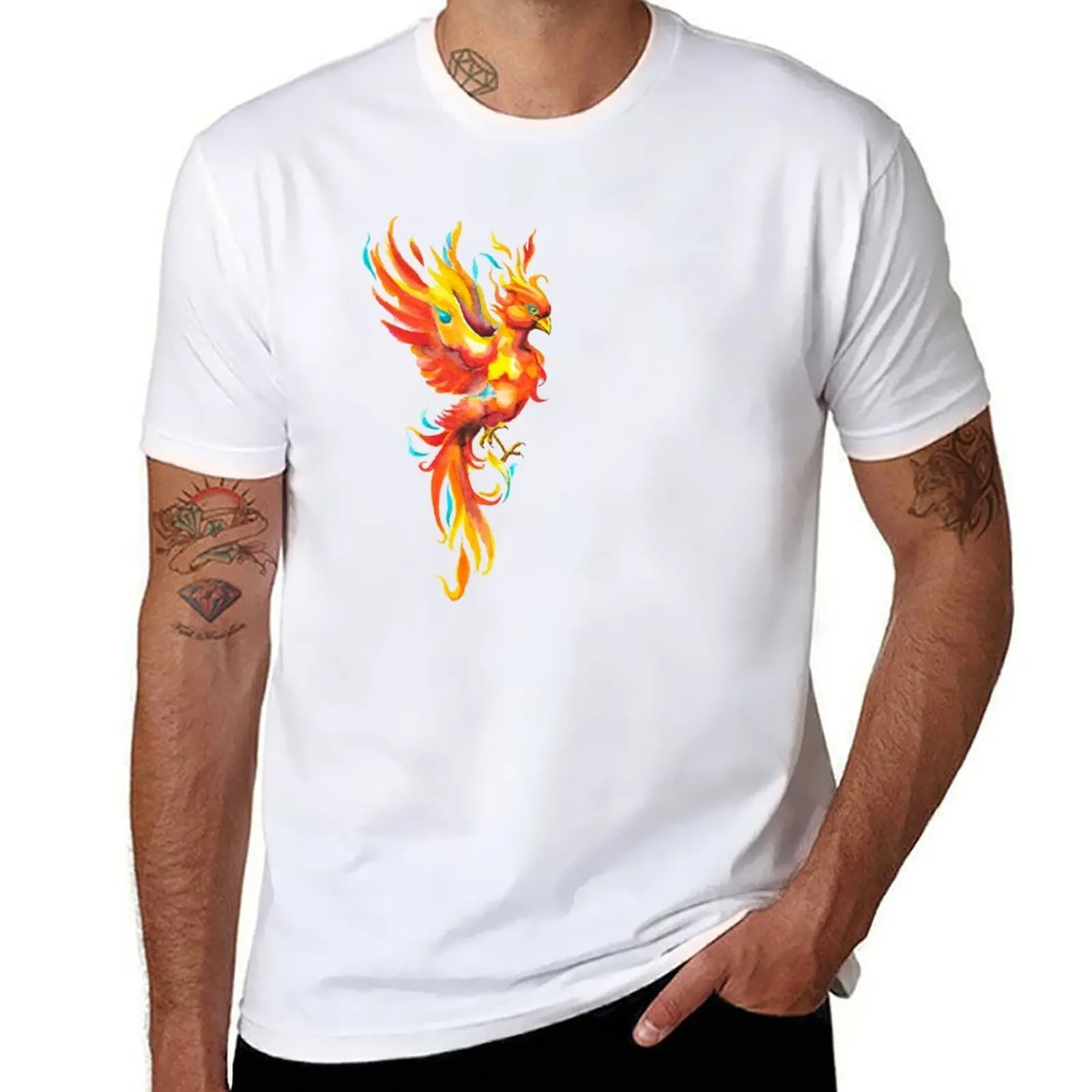 

The Phoenix Rises Watercolour T-Shirt man t shirts for men casual cotton tshirt 100% T-Shirt