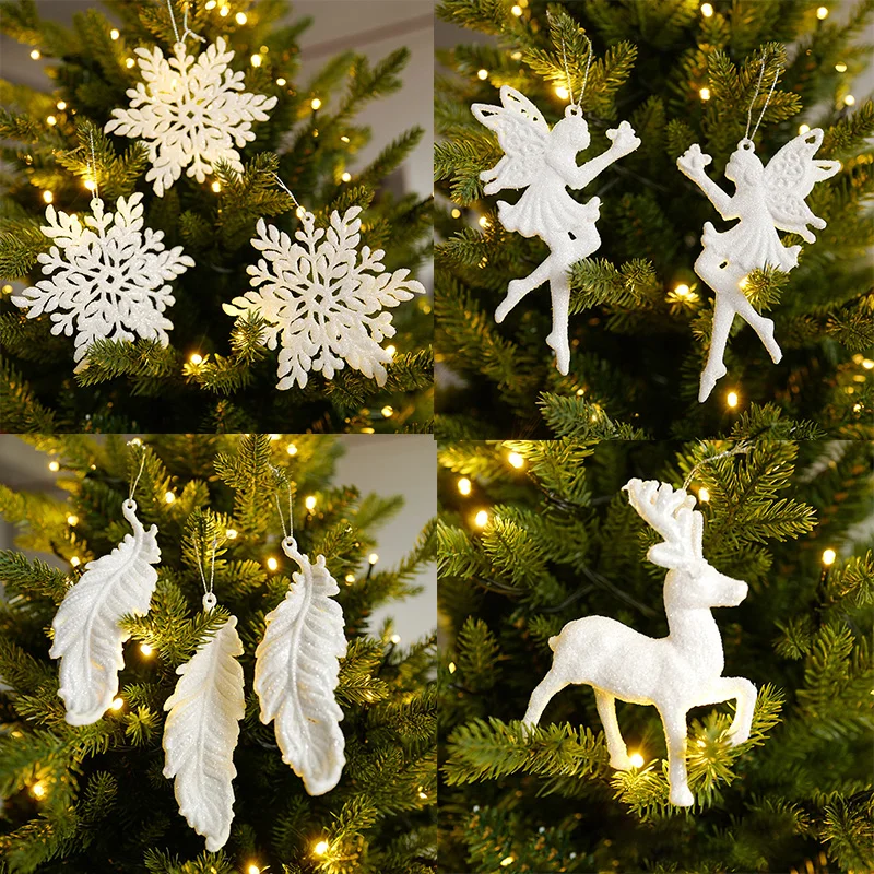 Christmas Tree Hanging Ornaments Snowflake Angel Deer White Pendants Navidad New Year Party Home Xmas Tree Decorations Kids Toys