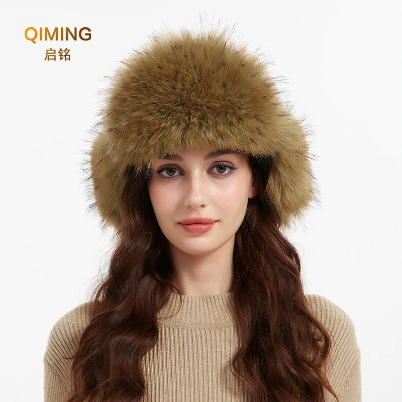 Women Faux Fur Hat Winter Cap Snow Bomber Hats Keep Warm Fashion Black Ear Protection Ladies Fluffy Furry Russian Caps Earmuffs