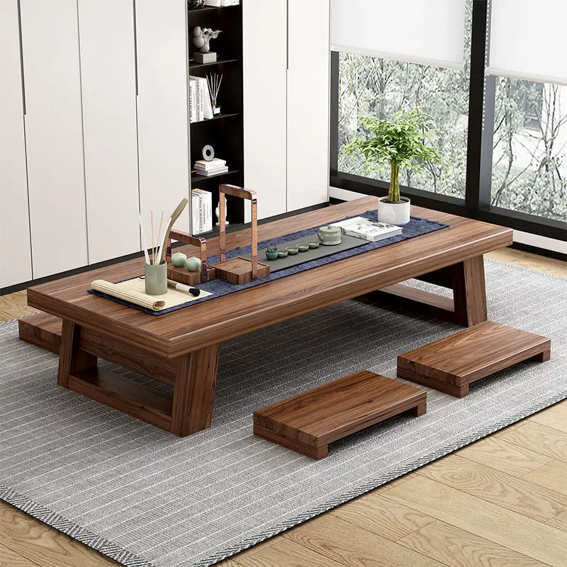 Simple pure solid wood Japanese tea  Zen balcony tatami coffee  long low  simple multi-functional long