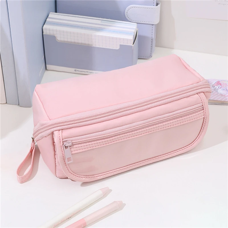 Simple Pencil Cases Bag Canvas Pen Box Pouch Double Layer Large Capacity for Girls Back to School Student Supplies Stationery