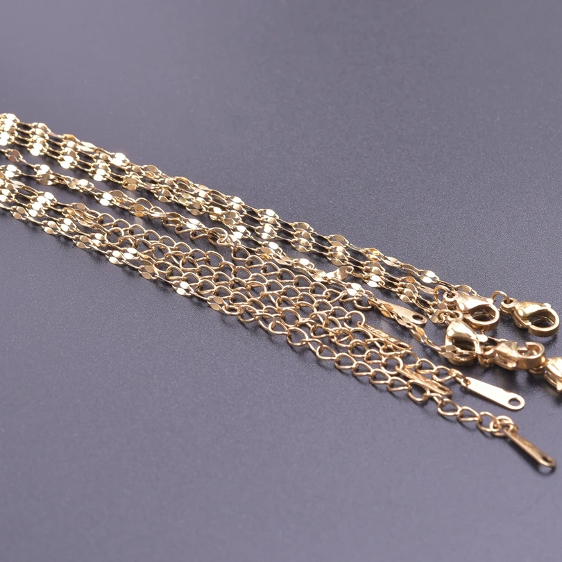 5Pcs/Lot Stainless Steel Width 1.2/1.5/1.6/2.2/2.5/3mm Necklace 45mm Long Chain Necklace Real Gold Plated Women Men Jewelry
