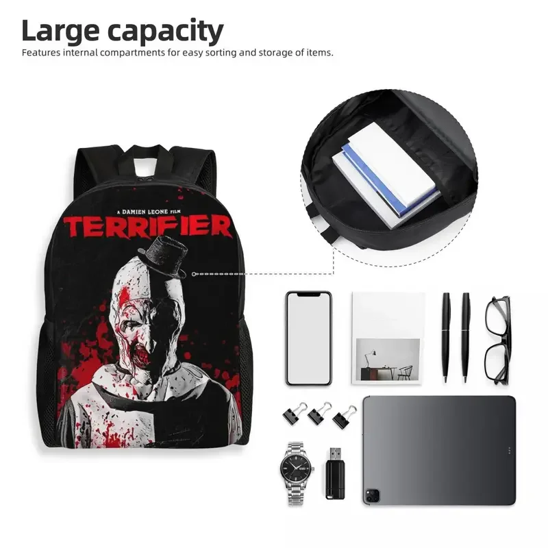 Customized Terrifier Movie Backpacks Women Men School College Student Bookbag Fits 15 Inch Laptop Horror Halloween Clown Bags