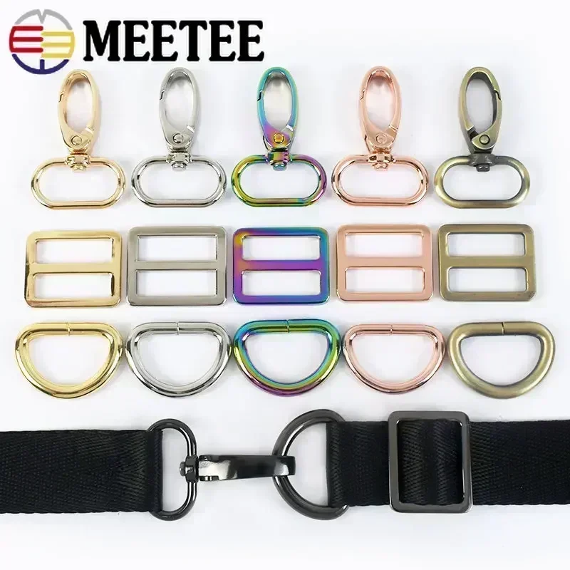 

2Sets 16-38mm Metal Buckles Carabiner Hook D Ring Bag Strap Webbing Adjust Slider Dog Collar Clasp DIY Hardware Bags Accessories