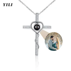 Custom Picture Necklace Cross Personalized Necklace for Women Picture Necklace Personalized Photo Projection I Love You Necklace