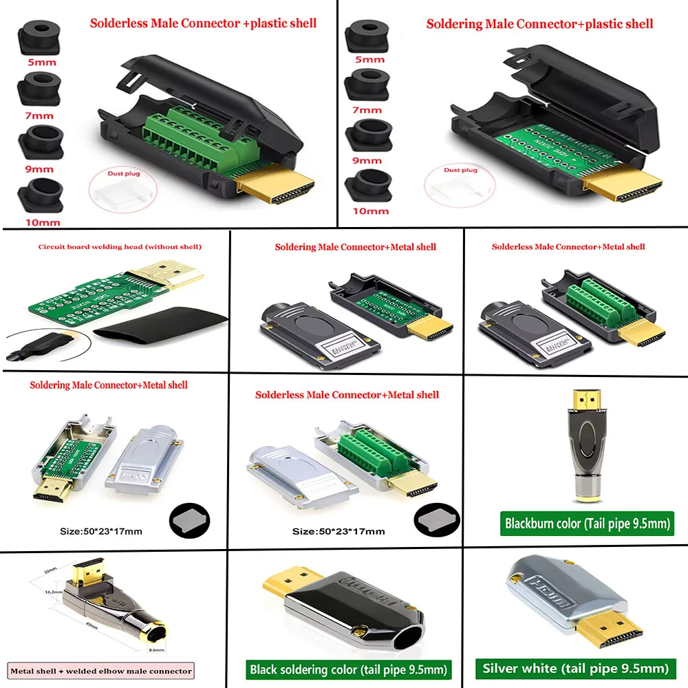 HDMI-Compatible 2.0 HD Male Plug DIY Connector  Breakout Terminals Solderless / Soldering Modular Computer TV Video Plug W/Shell