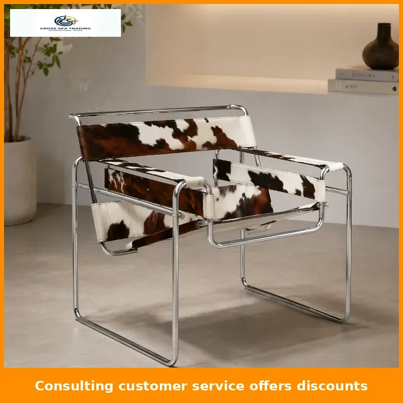 Genuine Leather Chair Bauhaus Style MidCentury Modern OnePiece with Stainless Tube Frame Premium office Furniture