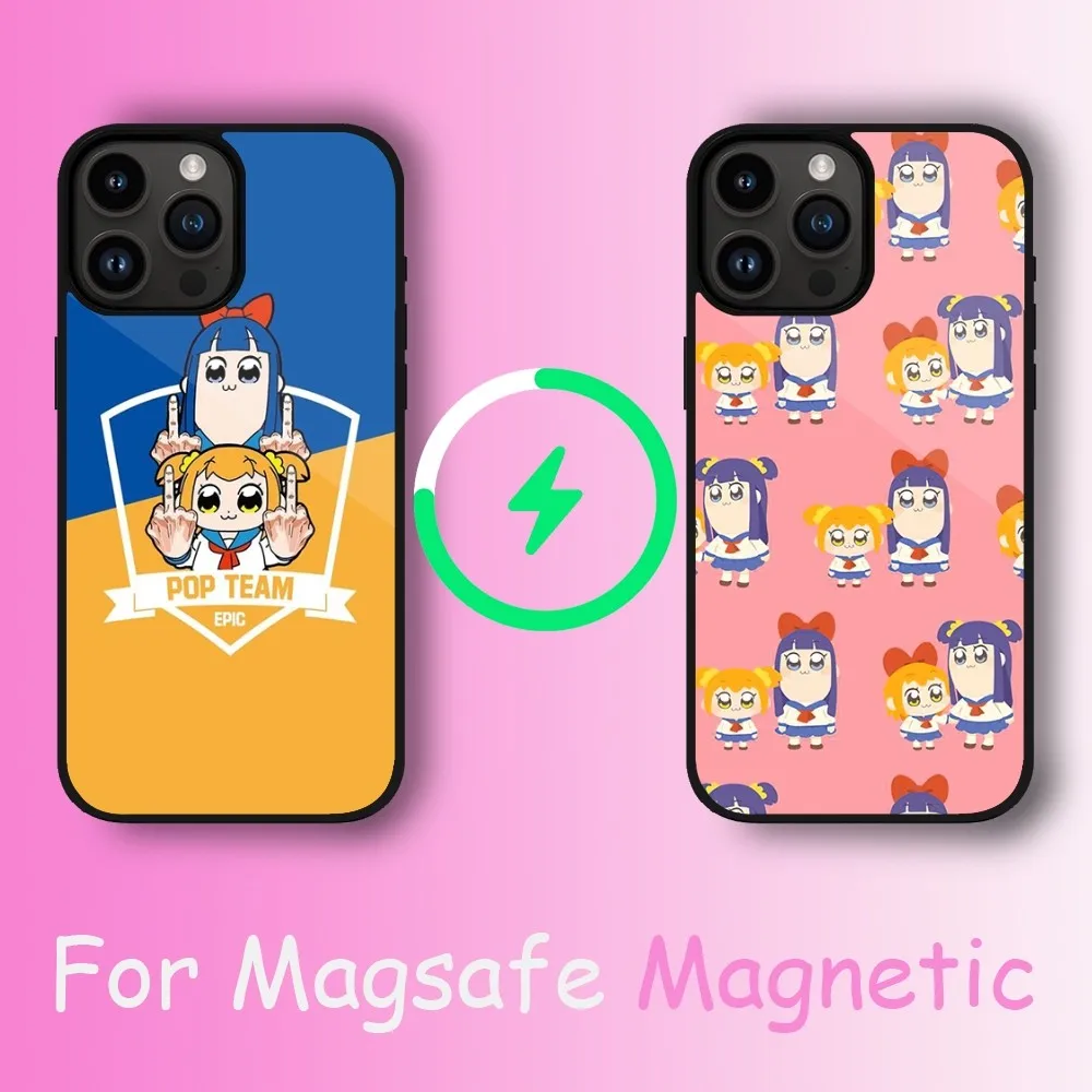 Comics Pop Team Epic Phone Case For iPhone 11 12 13 14 15 Max Plus Pro Wireless Magnetic Magsafe Charging Shell