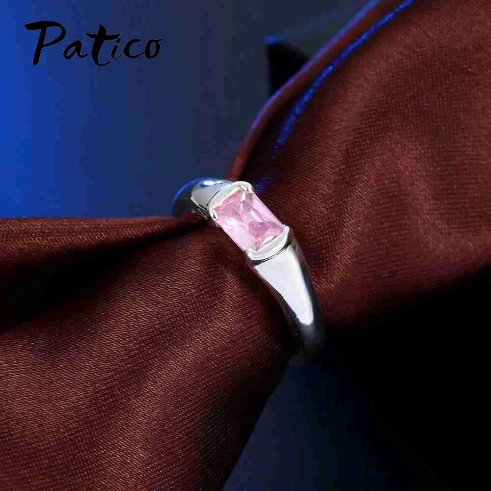 Simple Men Ring 925 Sterling Silver Wedding Rings For Women Square Black CZ Birthday Party Jewelry Russia Style Wholesale