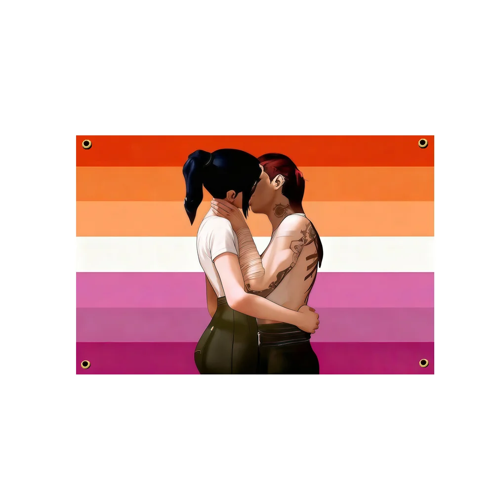 2x3ft 3x5ft Arcane Lesbian Pride Flag, Caitlyn & Vi Pink Rainbow Tapestry Wall Hanging Banner for Bedroom Aesthetic Blanket