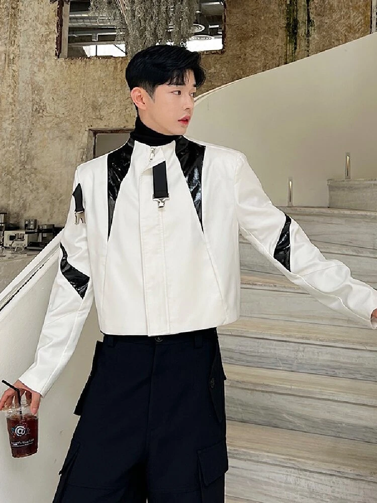 

Новое осеннее мужское пальто Jaet ort с воротником-стойкой в стиле пэчворк, кожаное пальто на пуговицах, модный топ, молодежный повседневный мода