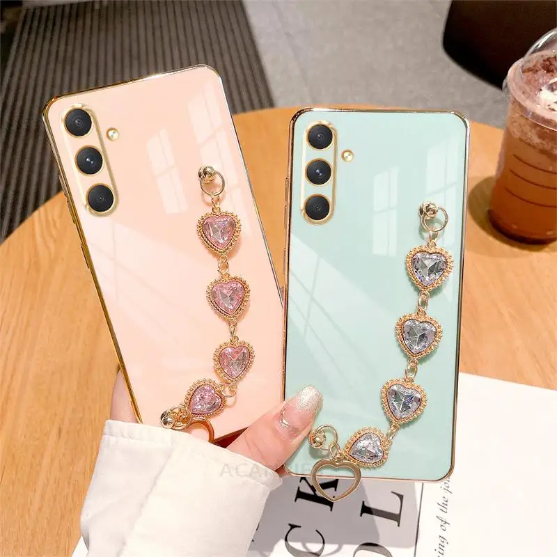 A 34 54 14 24 Luxury Chain Bracelet Case For Samsung Galaxy A54 A34 A14 5g A24 A04s M54 M52 M14 A25 Plating Silicone Wrist Cover