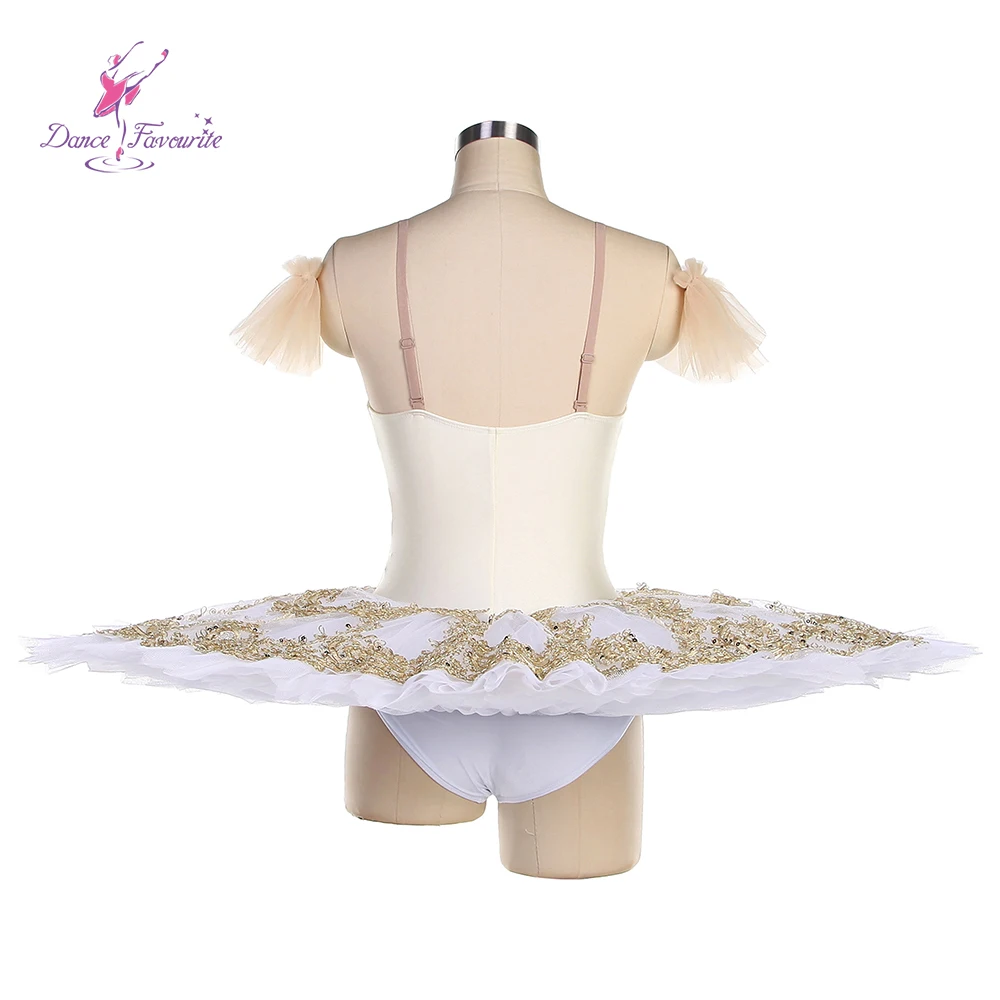 Dance Favourite Ballet Tutus BLL537 Ivory Spandex Bodice Pre-professional Ballet Tutu With White Still Tulle Tutu Gold Trim