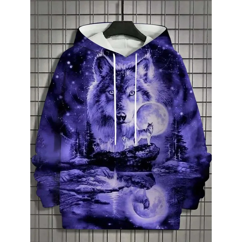 

2025 Fashion Men's Autumn Wolf Printed Comfortable Soft Hooded Sports Shirt Outdoor City Street Top