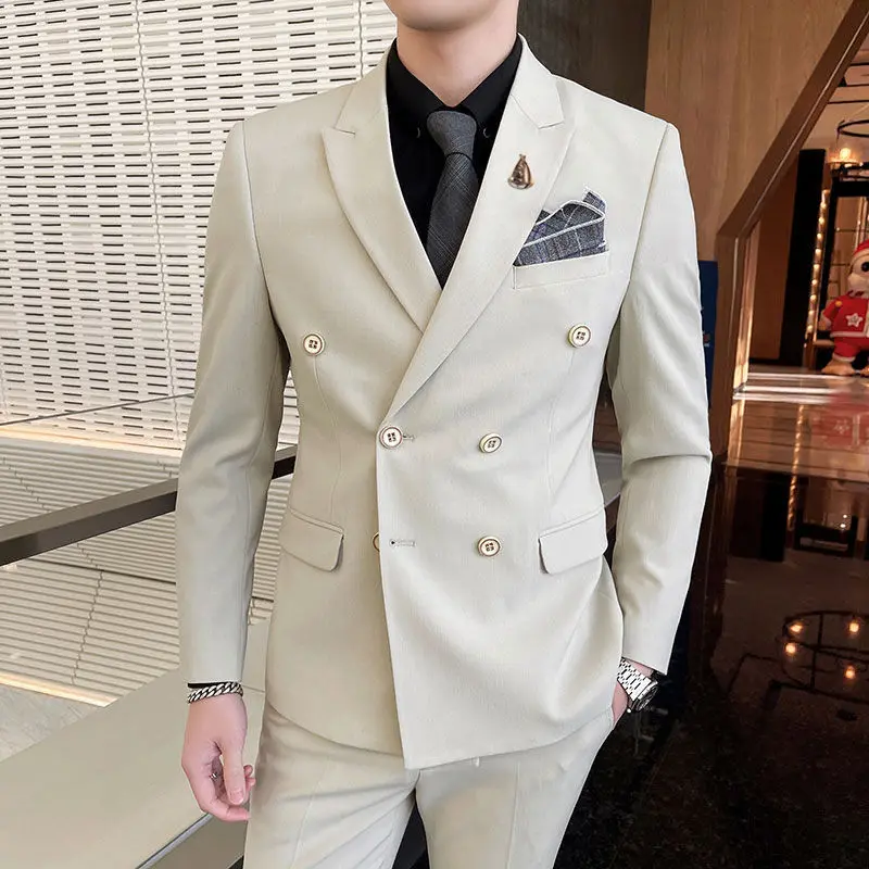 

HH371Formal Spring and Autumn Double Slit Slim Fit Two Button Suit Three-piece Suit Groom Wedding Dress