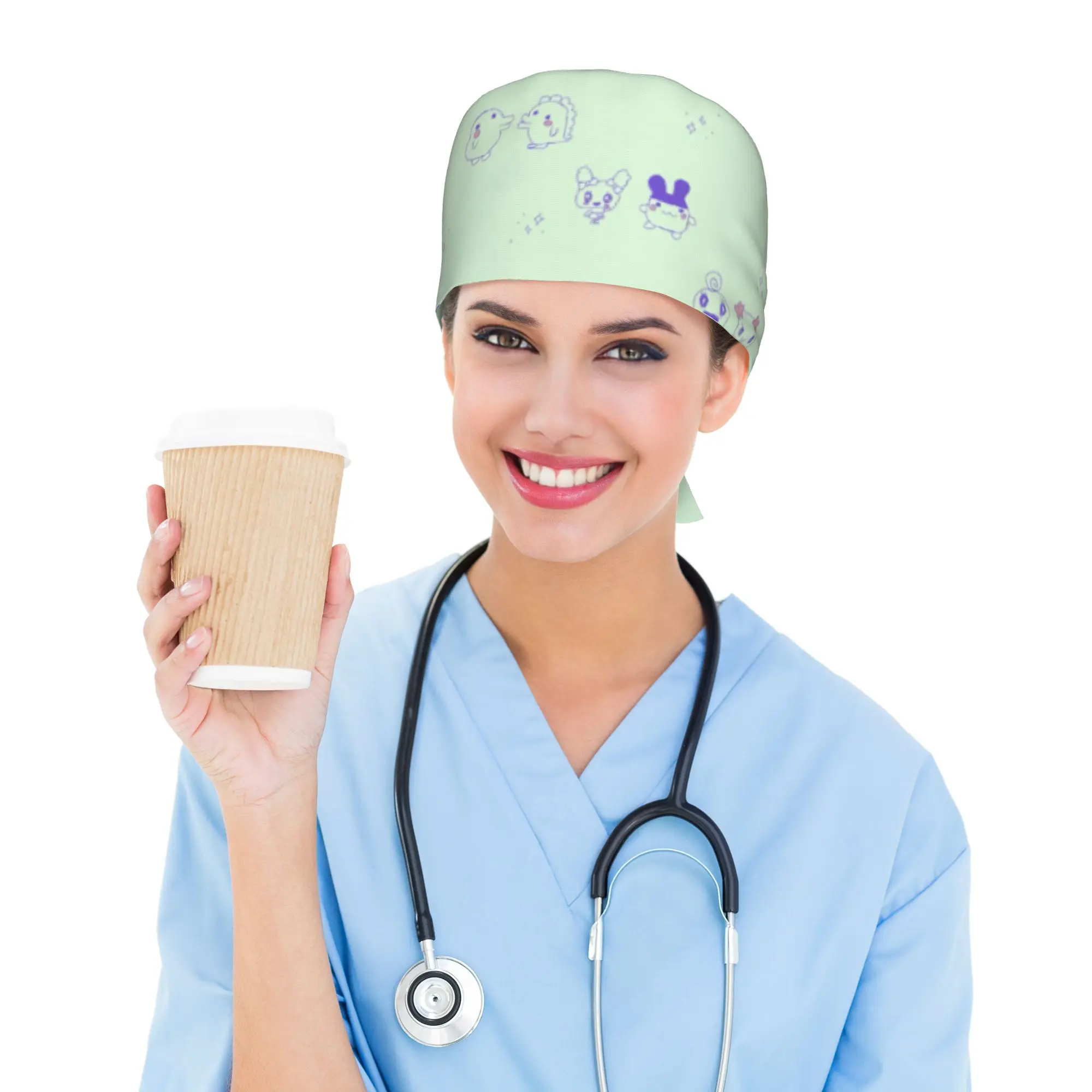 bone-cirurgico-personalizado-tamagotchi-desenho-animado-para-mulheres-e-homens-touca-de-bloco-operatorio-enfermagem-e-laboratorio