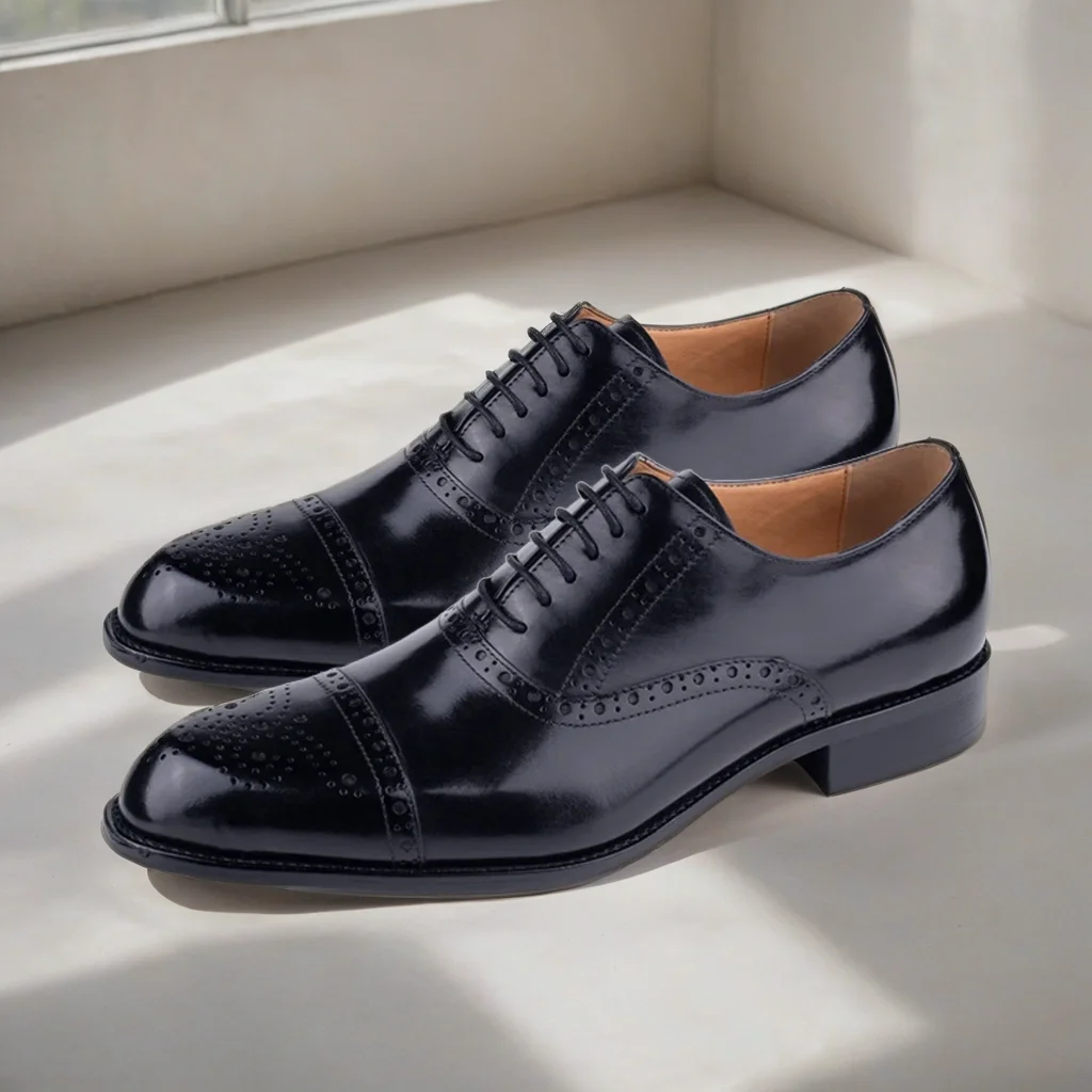 Brogue masculino couro genuíno oxford sapatos feitos à mão dedo do pé apontado sapatos formais de alta qualidade para escritório casamentos presente para o marido