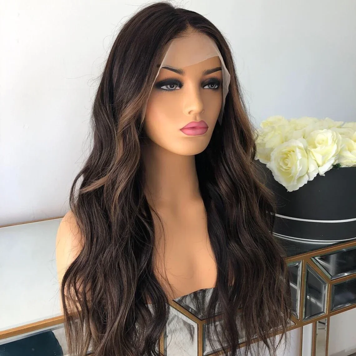 

Soft Highlight Brown Glueless 26Inch 5x5 Silk Base Wave Jewish Human Hair With Baby Hair HD Lace European Hair Preplucked Daily