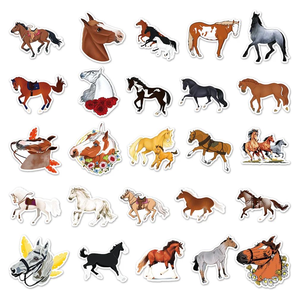 10/30/50PCS New DIY Horse Cartoon Personalized Creative Water Cup Table Car Mobile Phone Decoration Waterproof Sticker Wholesale