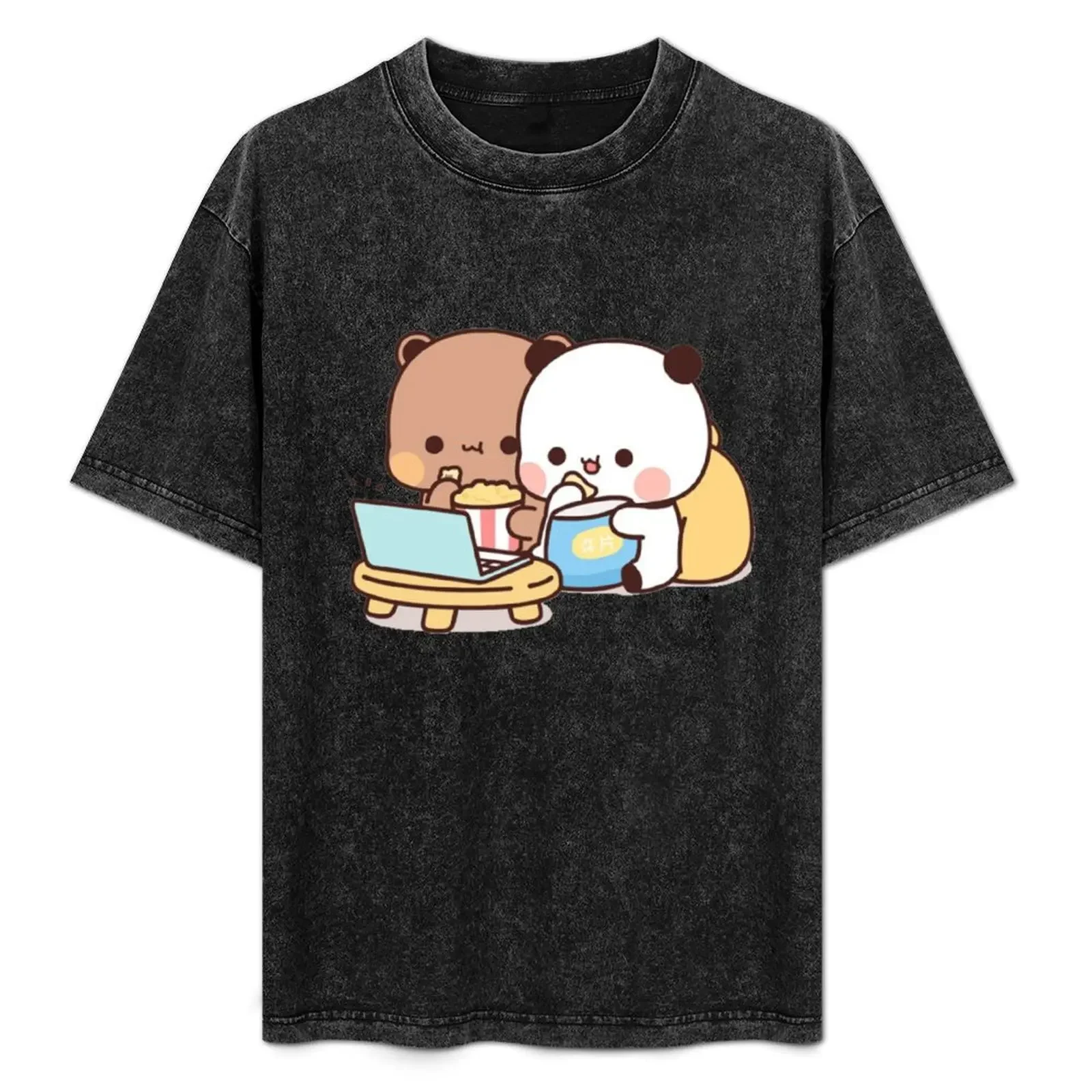 تي شيرت للزوجين من Bubu and Dudu يراقب الأفلام معًا في المنزل تي شيرت علوي ملابس kawaii ملابس هيبي عرق تي شيرت للرجال من القطن