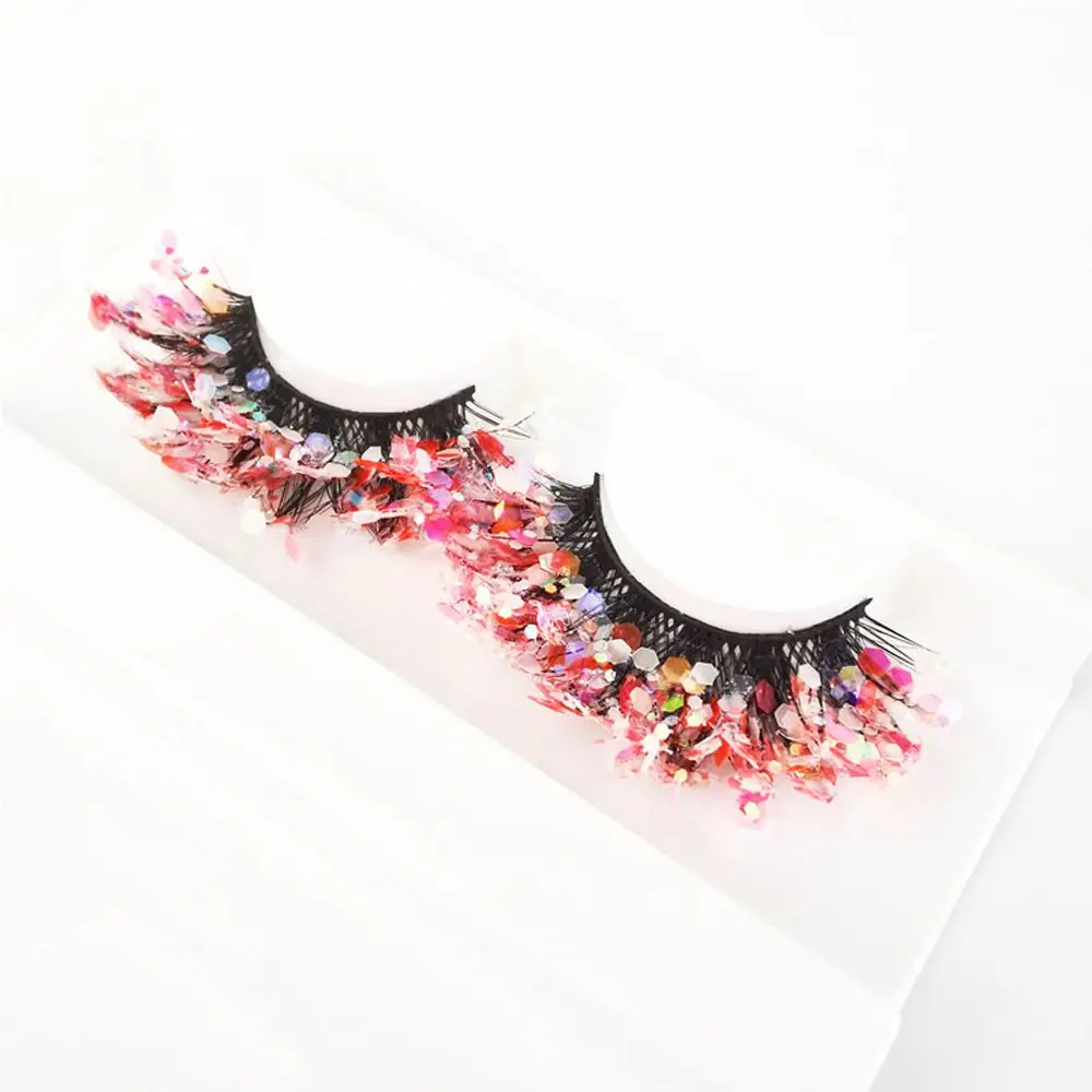 Unique Shining Colored Eyelashes Gold Pink Green Glitter Colorful False Eye Lashes Dramatic Halloween Party Rainbow Cilias