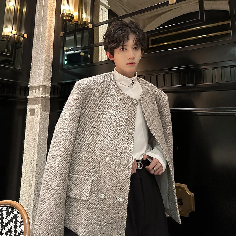 [OIMG] Shoulder Pads, High-end Feeling, Small Fragrance Style, Double Breasted Jacket, Light Luxury Short Men's Woolen Jacket