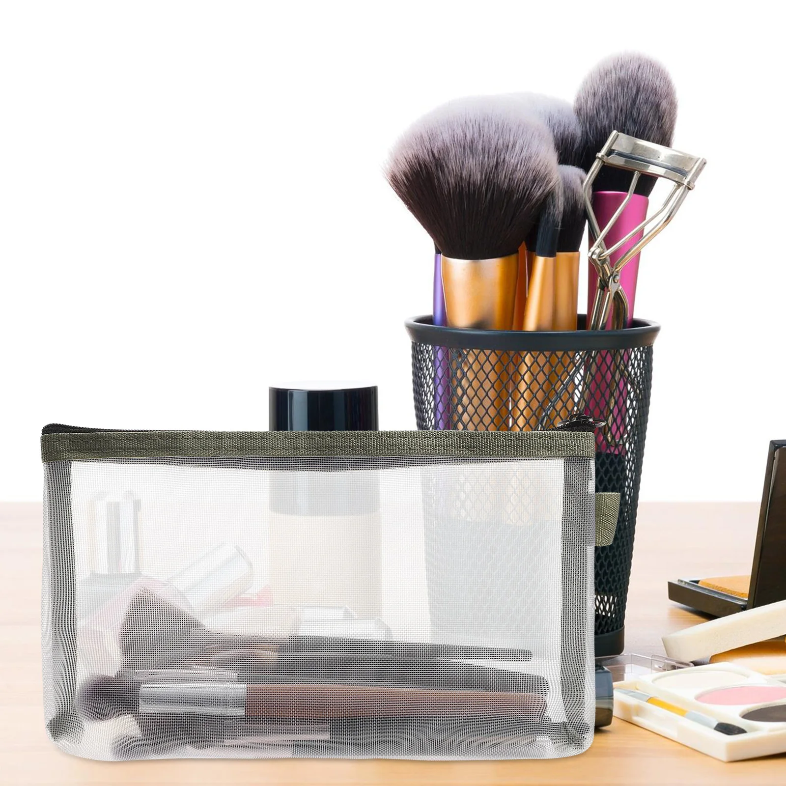 2 Stück Nylon-Make-up-Tasche, Netztasche, Reise-Kulturbeutel, Organizer, kleine Aufbewahrungstasche für Kosmetik, Lippenstift, Zahnbürste