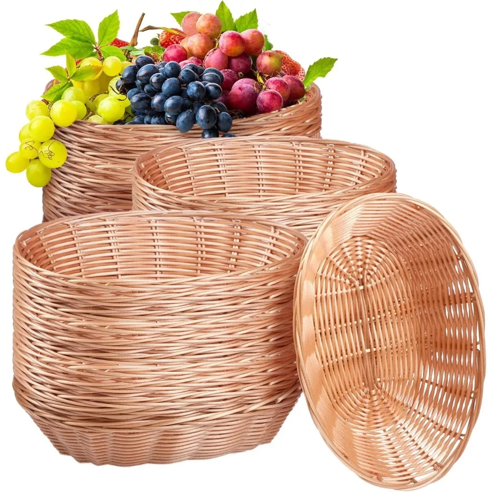 

36 шт., пластиковая плетеная овальная корзина, тканая корзина для хранения продуктов, маленькие пустые подарочные корзины, коричневый фруктовый хлеб для кухни, ресторана