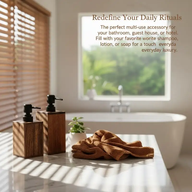 

Luxury Wooden Soap Dispenser Refillable Hand Sanitizer and Lotion Bottle for Bathroom Vanity Kitchen Sink