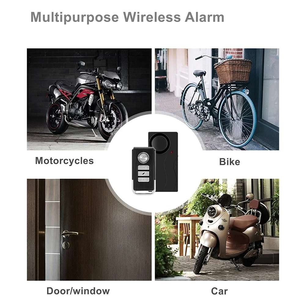 Anti-Theft Alarm Bike/Motorcycle Security Alarm, Door and Window Alarm, Wireless Vibration Alarm with Remote