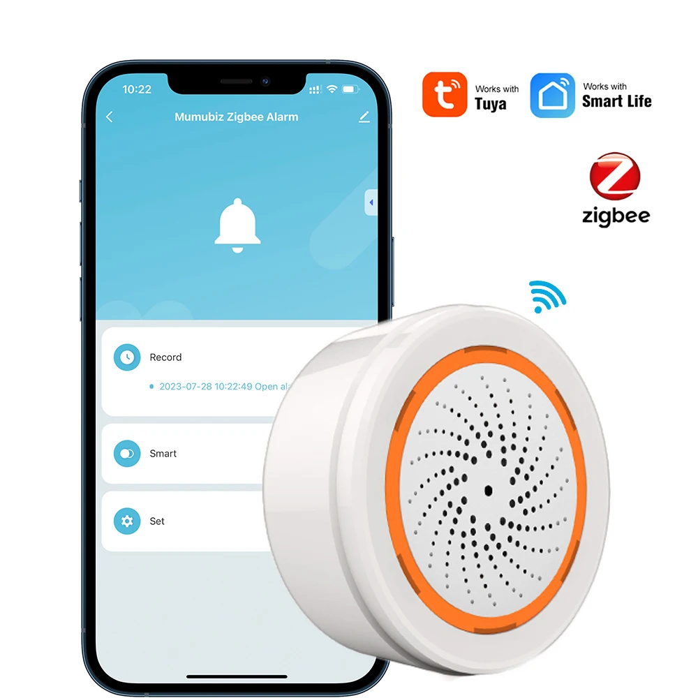 Tuya Smart Life Zigbee Siren Alarm,Push Alert Notification, USB Battery Supply,Home Security Sensor ,Works with Tuya Zigbee Hub