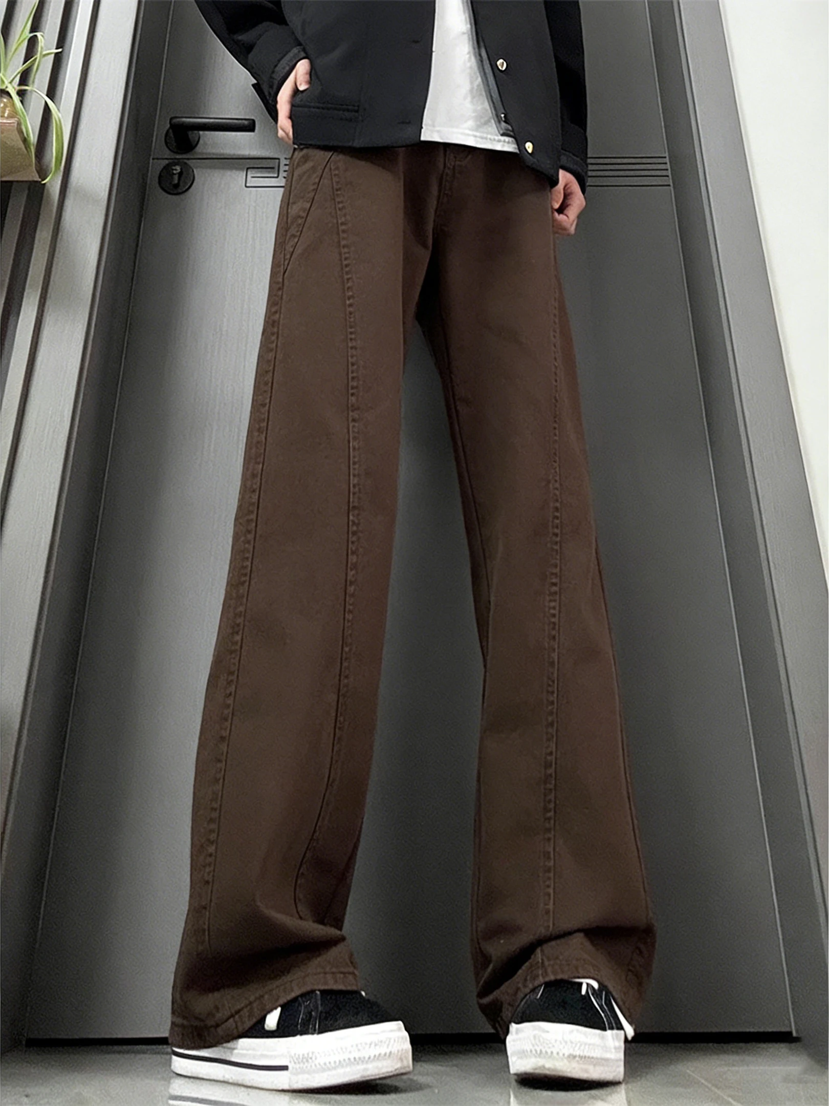 

Мужские джинсы в стиле ретро American Washed, прямого кроя, с диагональным разрезом, облегающие, в стиле High Street, из денима, со средней посадкой, на молнии