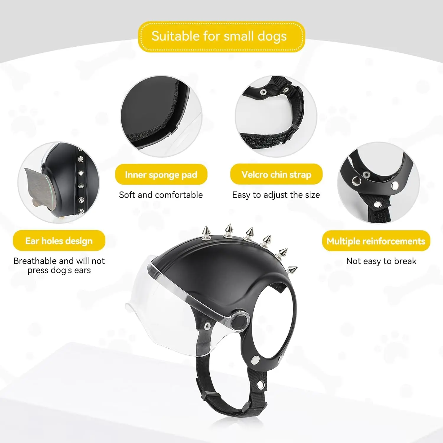 Small Dog Helmet Pet Motorcycle Helmet Ear Holes Adjustable Pet Safety Hat with Flip-Up Clear Visor Small-Medium Puppy Heads view 4