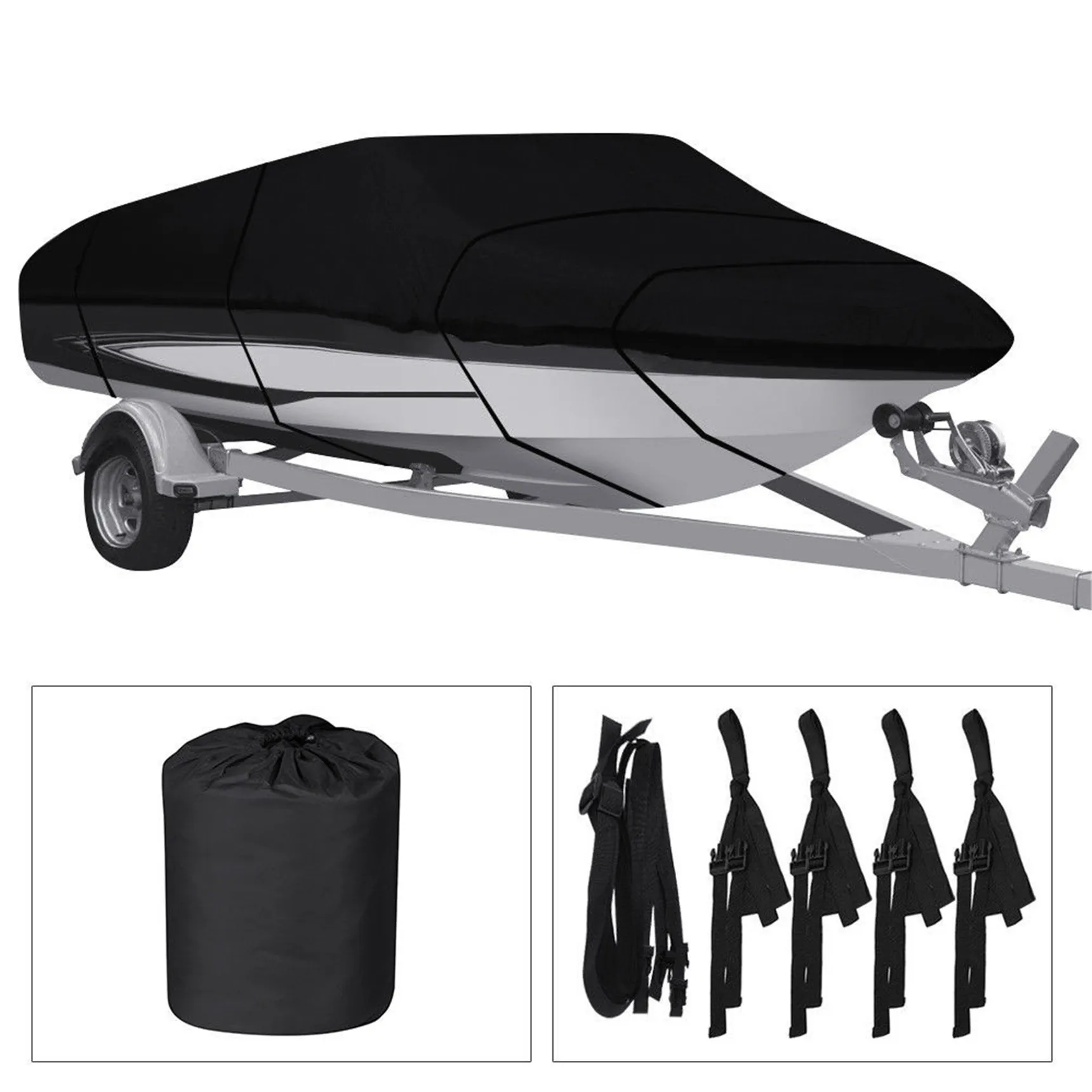 Heavy Duty Outdoor Breathable Black Jumbo Boat Cover Fabric Trailerable Boat Cover With Drawstring bag