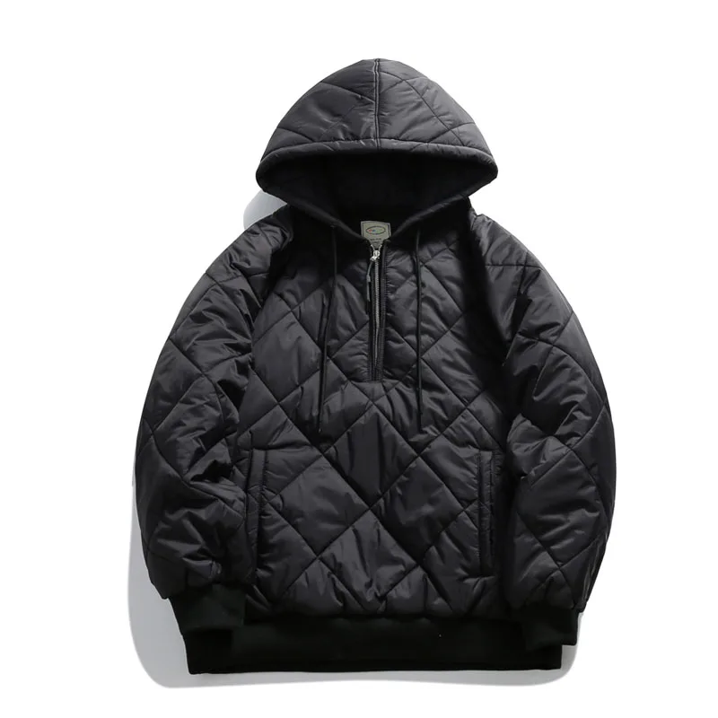 Winter Men Cotton Padded Pullover Hooded Parkas Cargo Jacket Cityboy Streetwear Fashion Loose Thicken Coat Unisex Outerwear