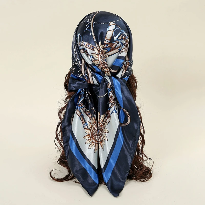 90X90Cm Luxury Brand Silk Square Scarf Women Shawl Tie Hairband Printed Scarves Female Foulard Scarf Hijab Outdoor