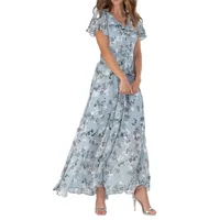 Vestido elegante de manga corta con volantes para mujer, jersey con cuello en V, estilo dulce, estampado de flores pequeñas, cintura alta, informal, nuevo