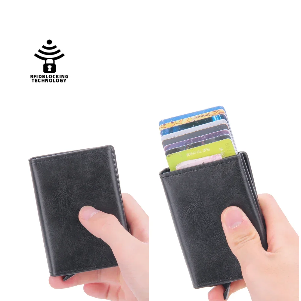 Magnetic RFID Blocking Credit Card Holder Men Wallets Anti Theft Aluminum Metal Pu Leather Small Pop Up Wallet Cardholder Case image 4