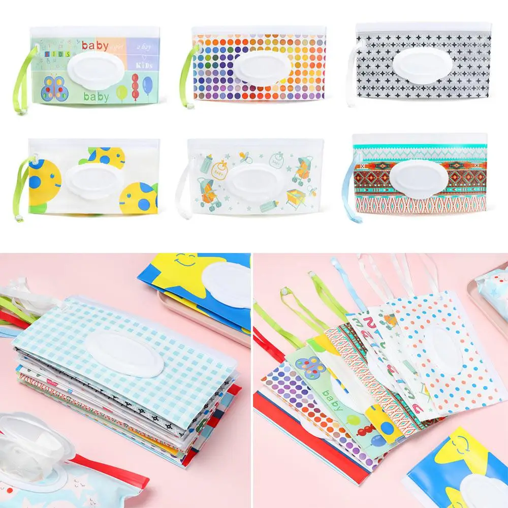 Cute Fashion Flip Cover Carrying Case Portable Snap-Strap Stroller Accessories Cosmetic Pouch Tissue Box Wet Wipes Bag